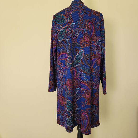 Susan Graver Sz L Open Front Cardigan Duster Topper Paisley Long Sleeve Pockets - Picture 8 of 16